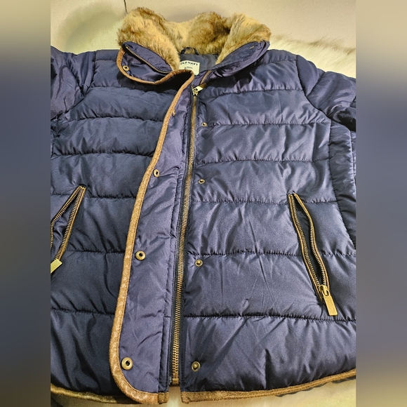 OLD NAVY Puffer Women's Jacket FAUX FUR TRIM JacketSZ XL navy blue color - Picture 11 of 12